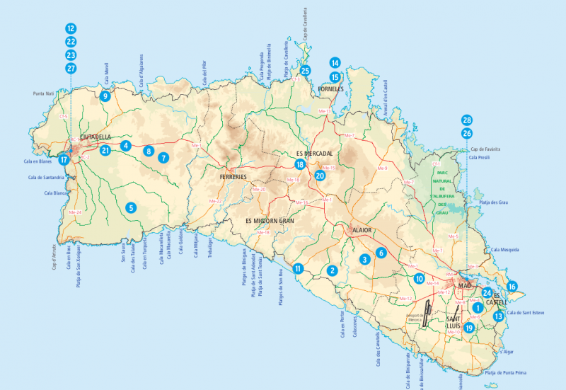 Mapa de la red monumental de Menorca