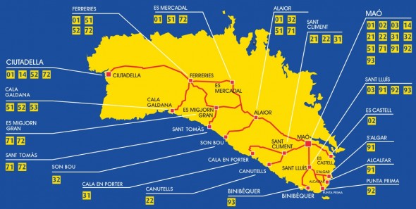 itinerarios autobuses Menorca